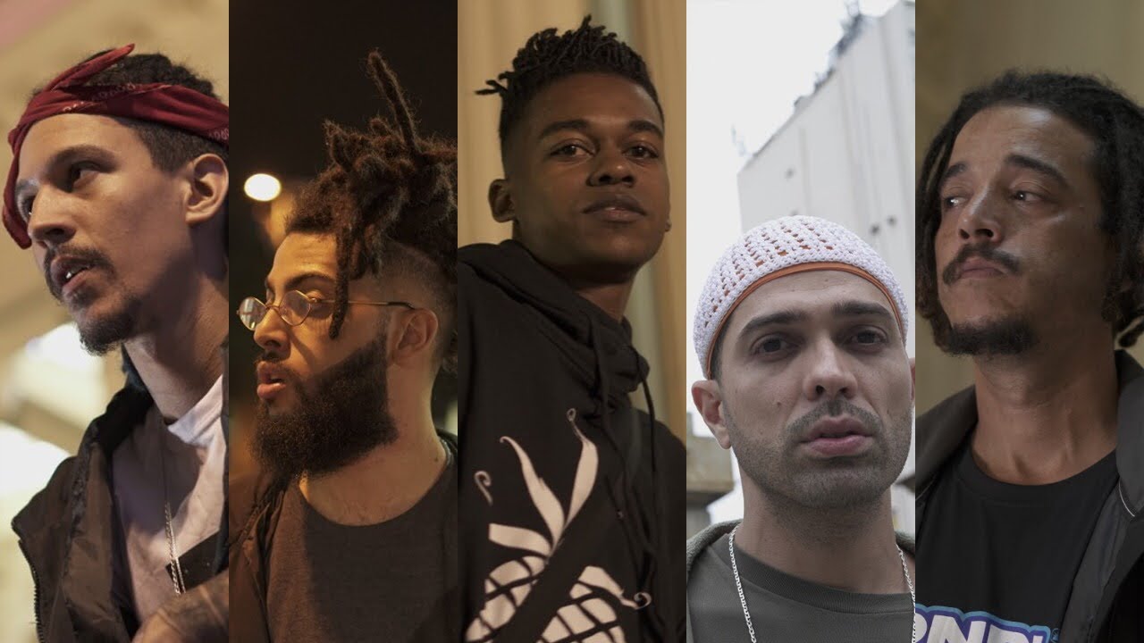Coruja Bc1, Akira Presidente, Black, Rod 3030 e Don L juntos no clipe manifesto “Lei Rua Neles”.